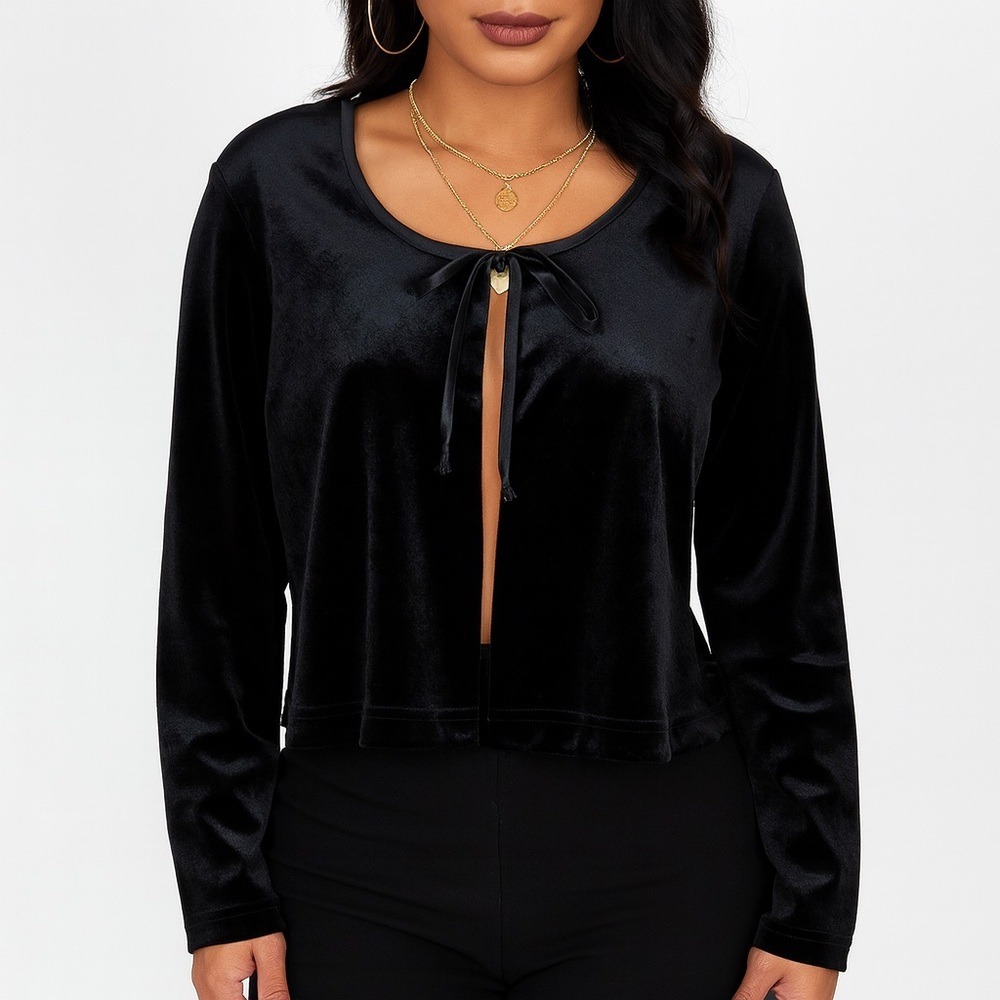 Vintage Wrapper Black Velvet Bolero Shrug Jacket Cover Up Women's Medium‎ USA